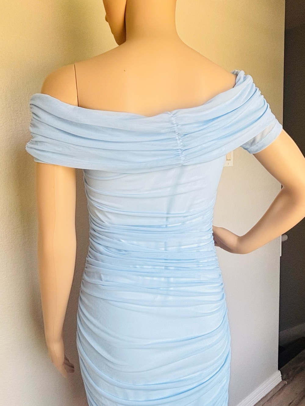 SHEIN Light Blue Pearl-Embellished Open Shoulder beaded Bodycon Dress - Picture 11 of 15